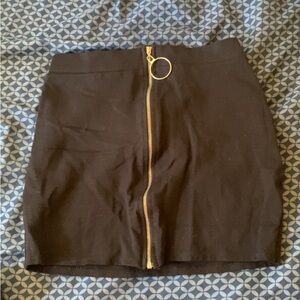 Black Mini Skirt with Gold Zipper